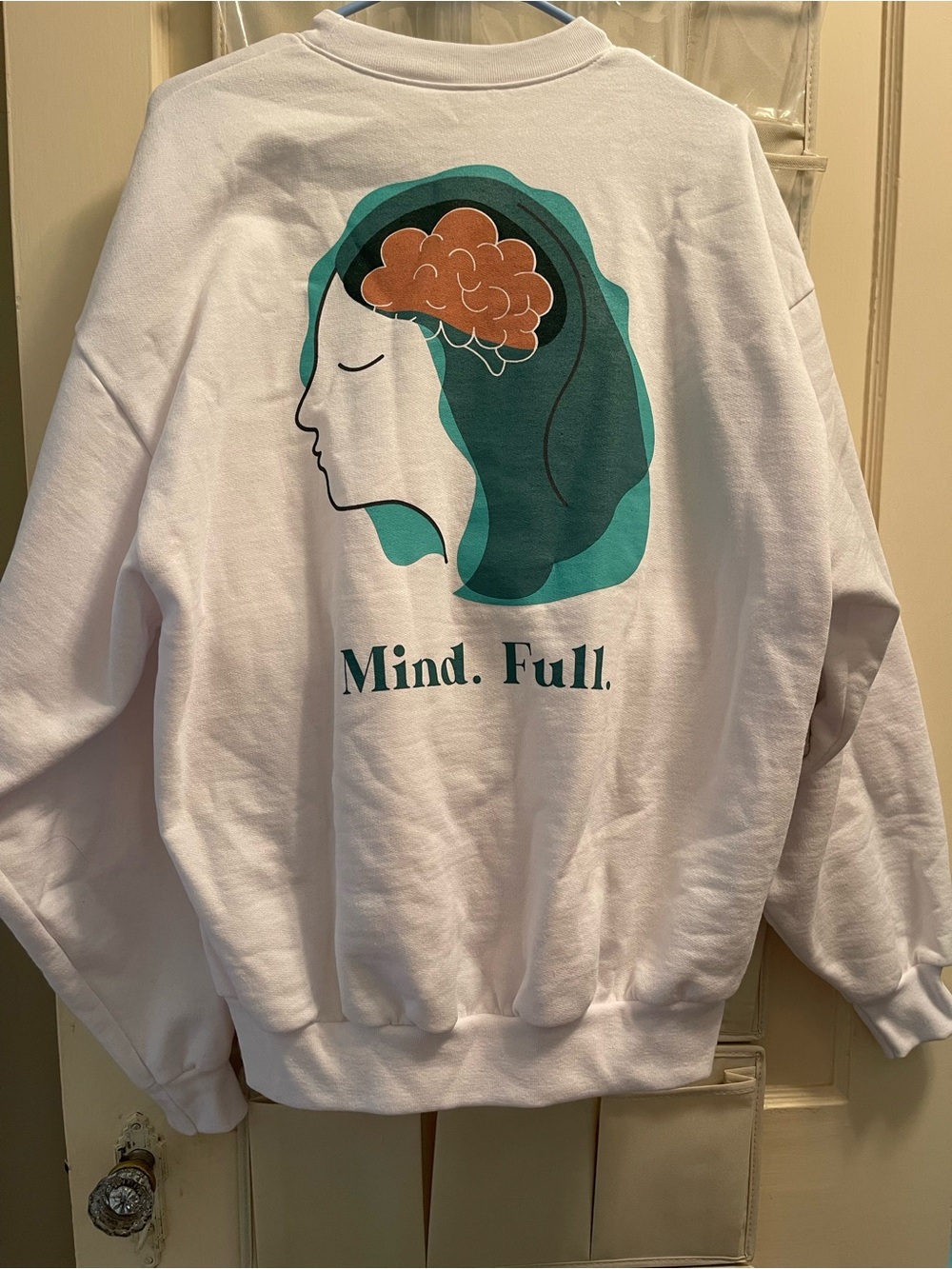 Los Angeles Apparel Oversized White Mind Full Graphic Sweatshirt, Women’s Large